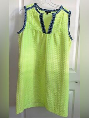 J. Crew Neon Yellow Sleeveless Shift Dress with Navy Trim